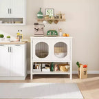 Modern Coffee Bar Cabinet with Storage Function, White Console Table with Fluted Glass Doors and Open Shelves, Buffet Sideboard for Entryway, Kitchen