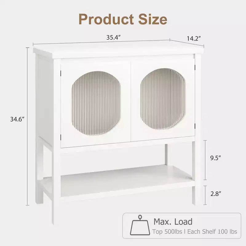 Modern Coffee Bar Cabinet with Storage Function, White Console Table with Fluted Glass Doors and Open Shelves, Buffet Sideboard for Entryway, Kitchen