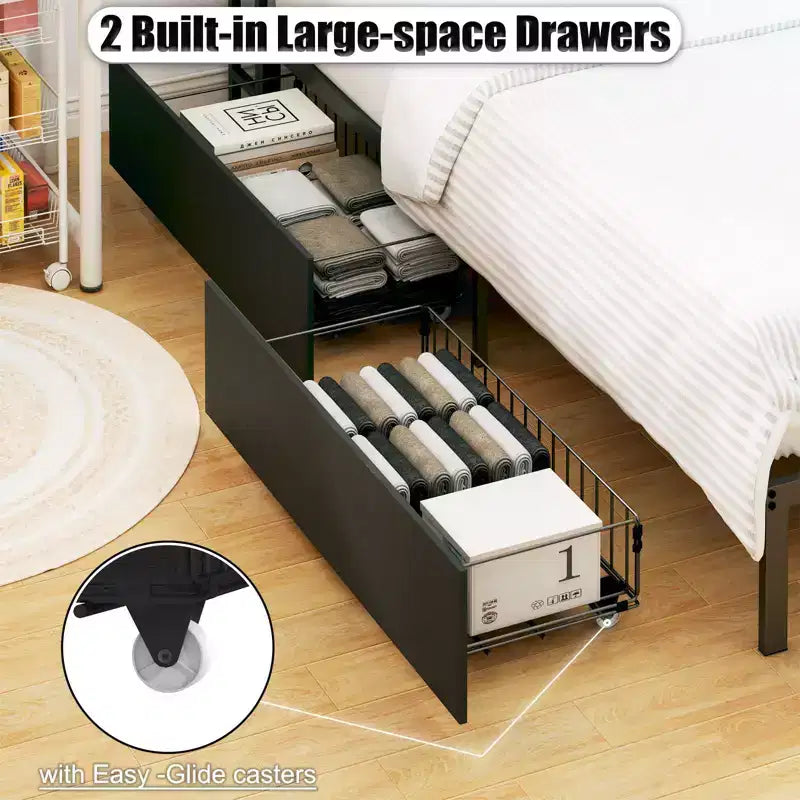 Twin/Full Kids =Daybed Corner Bed Frame with Storage Bookcase & LED Light,Modern Bookcase Platform Bed,No Box Spring Needed