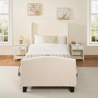 Cadre de lit plateforme en bois de toutes tailles avec tête de lit capitonnée en tissu Teddy, lit moderne et moelleux sans sommier tapissier requis