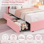 Cadre de lit double avec tête de lit de rangement, plateforme rembourrée en tissu bouclé avec 2 tiroirs, sommier tapissier non requis