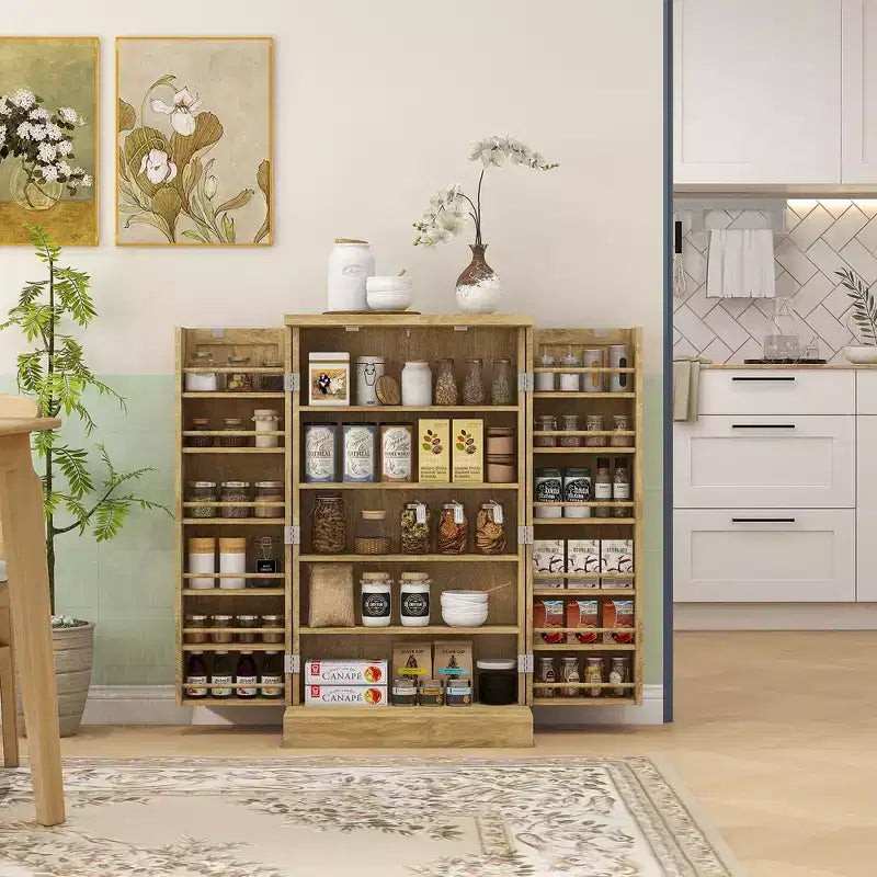 Freestanding Kitchen Pantry, Kitchen Storage Cabinet with 5-Tier Shelf, 12 Spice Racks, Adjustable Shelves