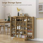 Meuble de cuisine autoportant, Armoire de rangement de cuisine avec étagère à 5 niveaux, 12 casiers à épices, Étagères réglables