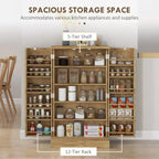 Meuble de cuisine autoportant, Armoire de rangement de cuisine avec étagère à 5 niveaux, 12 casiers à épices, Étagères réglables
