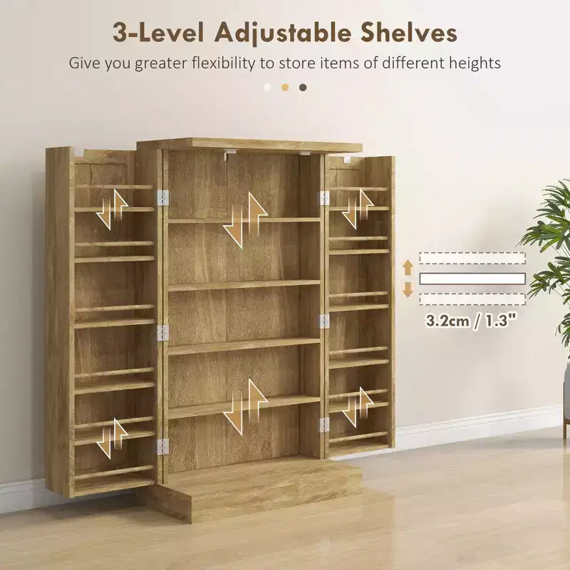 Freestanding Kitchen Pantry, Kitchen Storage Cabinet with 5-Tier Shelf, 12 Spice Racks, Adjustable Shelves