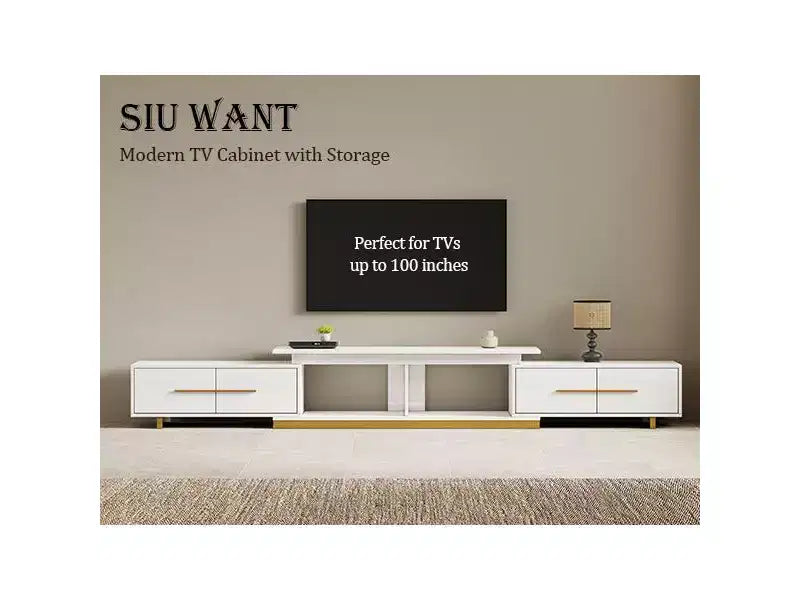 Extendable TV Stand for TVs up to 100, Mid-Century Modern Media Console with Walnut Finish, Stainless Steel Base for Living Room