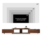 Meuble TV extensible pour téléviseurs jusqu'à 100", console média moderne du milieu du siècle avec finition noyer, base en acier inoxydable pour salon