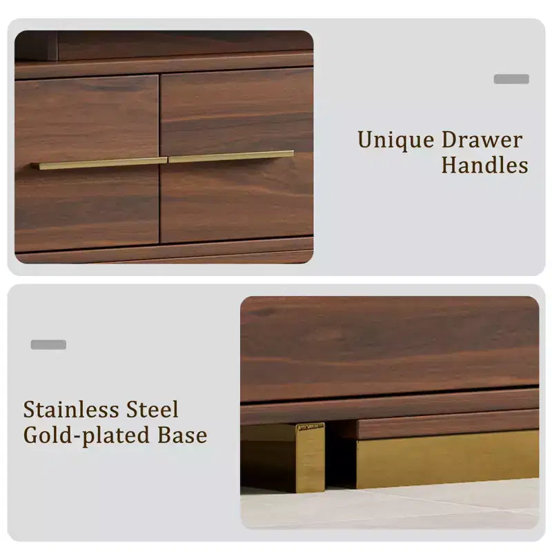 Extendable TV Stand for TVs up to 100, Mid-Century Modern Media Console with Walnut Finish, Stainless Steel Base for Living Room