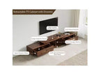 Meuble TV extensible pour téléviseurs jusqu'à 100", console média moderne du milieu du siècle avec finition noyer, base en acier inoxydable pour salon