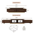 Meuble TV extensible pour téléviseurs jusqu'à 100", console média moderne du milieu du siècle avec finition noyer, base en acier inoxydable pour salon