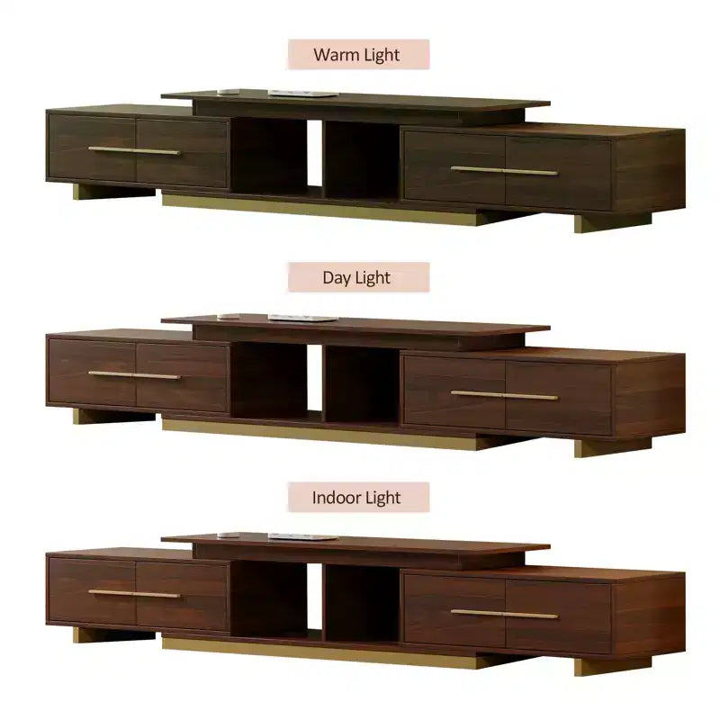 Extendable TV Stand for TVs up to 100, Mid-Century Modern Media Console with Walnut Finish, Stainless Steel Base for Living Room