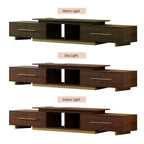 Meuble TV extensible pour téléviseurs jusqu'à 100", console média moderne du milieu du siècle avec finition noyer, base en acier inoxydable pour salon