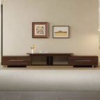 Meuble TV extensible pour téléviseurs jusqu'à 100", console média moderne du milieu du siècle avec finition noyer, base en acier inoxydable pour salon