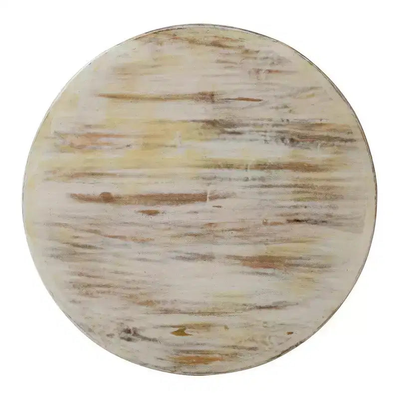 Coffee Table Handcrafted Mango Wood Floral Carved Cut Out Design Distressed White Finish 33 Inch