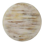 Table Basse Bois de Mangue Sculpté à la Main Motif Floral Découpé Finition Blanc Vieilli 33 Pouces