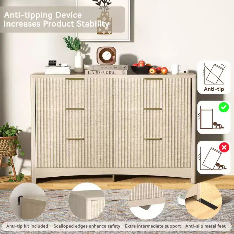 Drawer Wooden Dresser, Modern Storage Solution for Bedrooms, Living Rooms, and Hallways, Featuring Large Capacity and an Elegant Natural Wood Finish