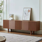 JVNOXK 70.9inch Mid-Century Modern Threaded TV Media Cabinet, fits TVs up to 80 inches, with recessed door panels and 4 storage cabinets, Walnut