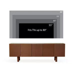 Meuble TV média Mid-Century Modern Threaded, pour téléviseurs jusqu'à 80 pouces, avec portes à panneaux encastrés et 4 placards de rangement, Noyer