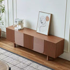 Meuble TV média Mid-Century Modern Threaded, pour téléviseurs jusqu'à 80 pouces, avec portes à panneaux encastrés et 4 placards de rangement, Noyer