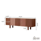 Meuble TV média Mid-Century Modern Threaded, pour téléviseurs jusqu'à 80 pouces, avec portes à panneaux encastrés et 4 placards de rangement, Noyer