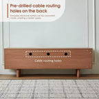 Meuble TV média Mid-Century Modern Threaded, pour téléviseurs jusqu'à 80 pouces, avec portes à panneaux encastrés et 4 placards de rangement, Noyer
