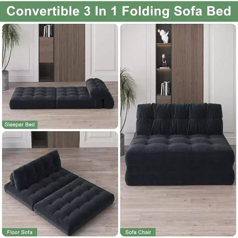 Folding Sofa Bed, Futon Sofa Bed, Futon Sofa Bed Convertible Sleeper Chair, Pillow Foldable Mattress Back Support, Portable Fold Out Couch, Full
