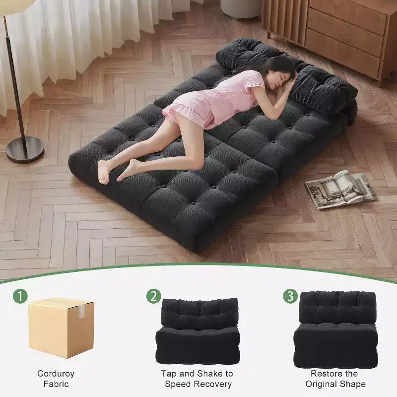 Folding Sofa Bed, Futon Sofa Bed, Futon Sofa Bed Convertible Sleeper Chair, Pillow Foldable Mattress Back Support, Portable Fold Out Couch, Full