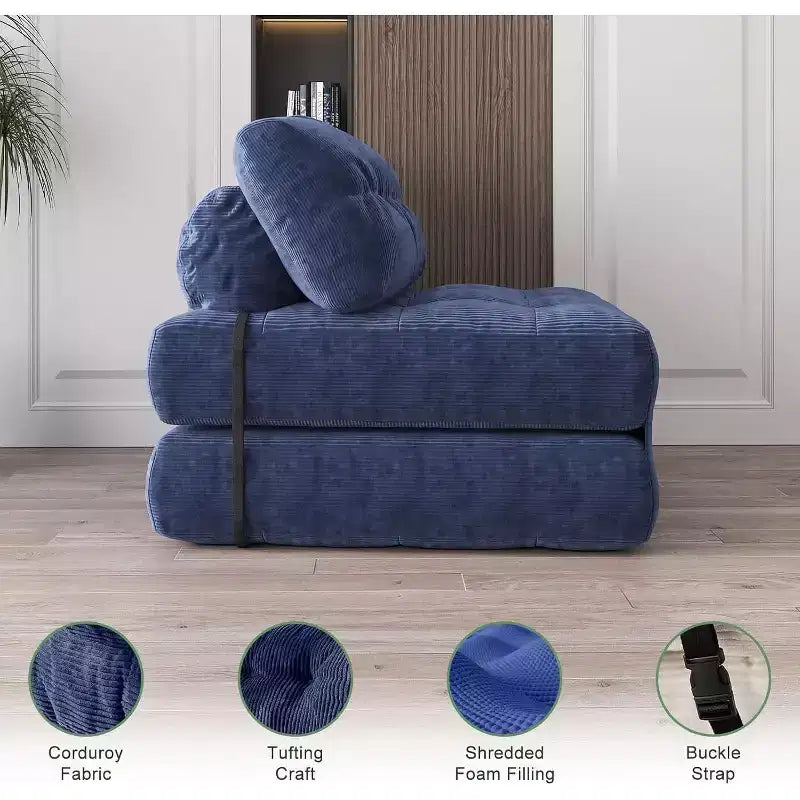 Folding Sofa Bed, Futon Sofa Bed, Futon Sofa Bed Convertible Sleeper Chair, Pillow Foldable Mattress Back Support, Portable Fold Out Couch, Full