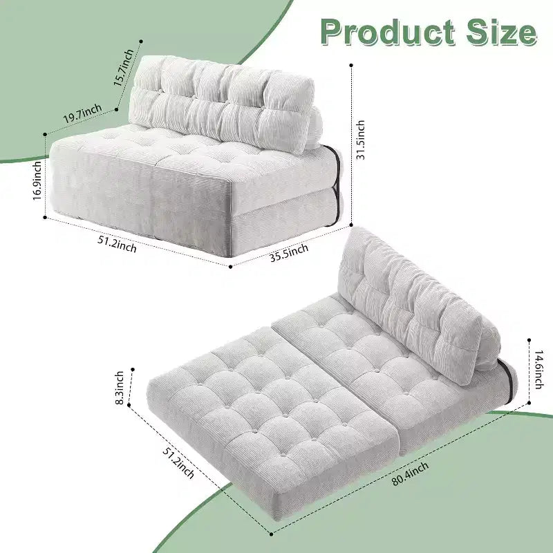 Folding Sofa Bed, Futon Sofa Bed, Futon Sofa Bed Convertible Sleeper Chair, Pillow Foldable Mattress Back Support, Portable Fold Out Couch, Full