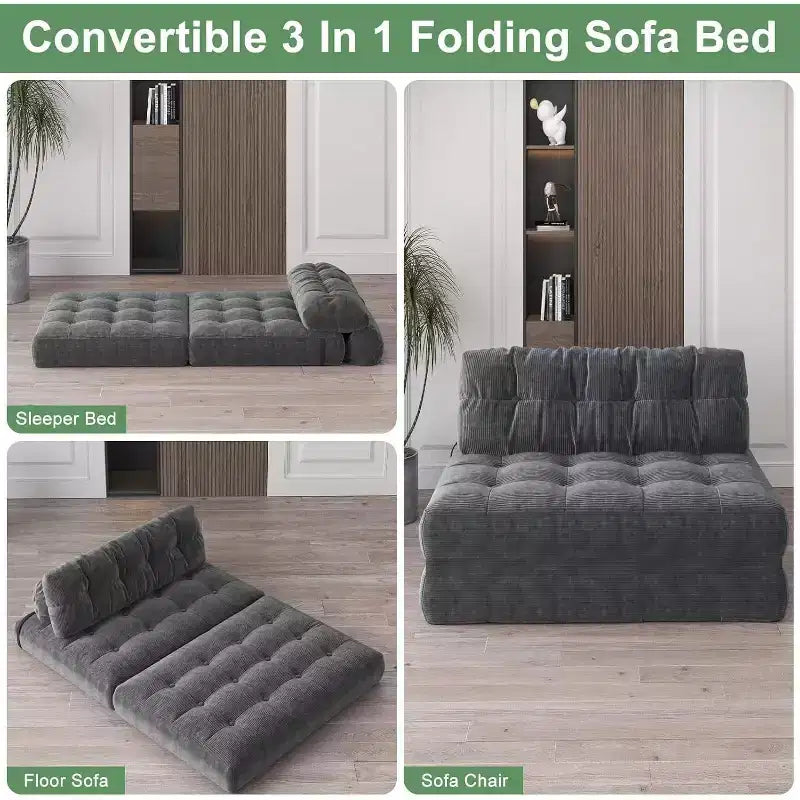 Folding Sofa Bed, Futon Sofa Bed, Futon Sofa Bed Convertible Sleeper Chair, Pillow Foldable Mattress Back Support, Portable Fold Out Couch, Full