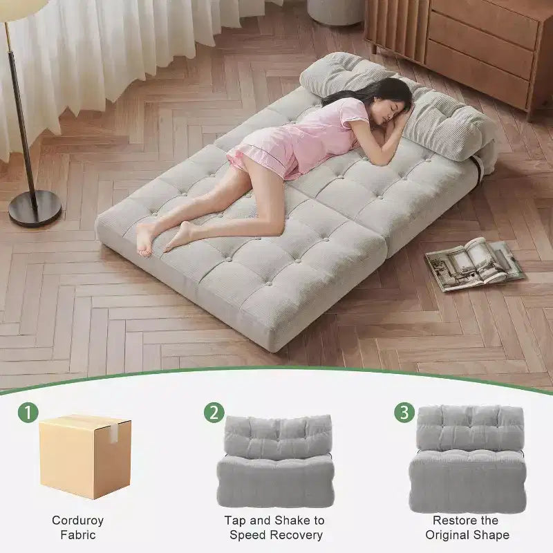 Folding Sofa Bed, Futon Sofa Bed, Futon Sofa Bed Convertible Sleeper Chair, Pillow Foldable Mattress Back Support, Portable Fold Out Couch, Full