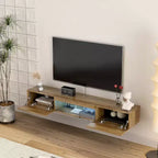 Floating TV Stand, Wall Mounted TV Shelf with 16 LED Lights & Power Outlet, Wall Mounted Console Table