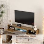 Meuble TV flottant, étagère TV murale avec 16 lumières LED et prise de courant, console murale