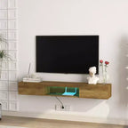 Meuble TV flottant, étagère TV murale avec 16 lumières LED et prise de courant, console murale