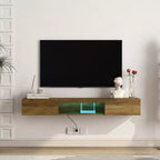 Meuble TV flottant, étagère TV murale avec 16 lumières LED et prise de courant, console murale