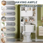 Meuble de rangement WC au-dessus des toilettes avec étagères réglables, organisateur de salle de bain moderne avec porte en verre trempé et étagères ouvertes