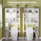 Meuble de rangement WC au-dessus des toilettes avec étagères réglables, organisateur de salle de bain moderne avec porte en verre trempé et étagères ouvertes
