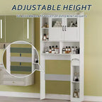 Meuble de rangement WC au-dessus des toilettes avec étagères réglables, organisateur de salle de bain moderne avec porte en verre trempé et étagères ouvertes
