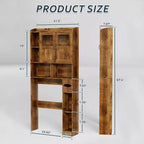 Meuble de rangement WC au-dessus des toilettes avec étagères réglables, organisateur de salle de bain moderne avec porte en verre trempé et étagères ouvertes