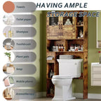 Meuble de rangement WC au-dessus des toilettes avec étagères réglables, organisateur de salle de bain moderne avec porte en verre trempé et étagères ouvertes