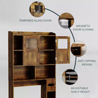 Meuble de rangement WC au-dessus des toilettes avec étagères réglables, organisateur de salle de bain moderne avec porte en verre trempé et étagères ouvertes