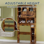 Meuble de rangement WC au-dessus des toilettes avec étagères réglables, organisateur de salle de bain moderne avec porte en verre trempé et étagères ouvertes