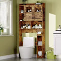 Over the Toilet Storage Cabinet with Adjustable Shelves, Modern Bathroom Organizer Unit with Tempered Glass Door & Open Shelving