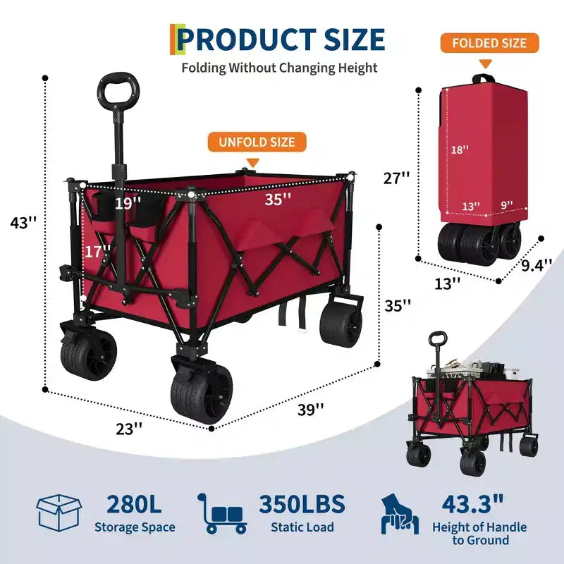 Stroller, Heavy Duty Multi-Purpose Stroller - Foldable Beach Stroller with All-Terrain Wheels and Beach Cup Holder