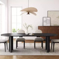 Table à manger ovale pour 6-8 personnes avec plateau à bord incurvé et base en rotin tressé. Table de cuisine de ferme moderne pour salon et salle à manger, noire.