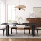 Table à manger ovale pour 6-8 personnes avec plateau à bord incurvé et base en rotin tressé. Table de cuisine de ferme moderne pour salon et salle à manger, noire.