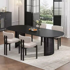 Table à manger ovale pour 6-8 personnes avec plateau à bord incurvé et base en rotin tressé. Table de cuisine de ferme moderne pour salon et salle à manger, noire.