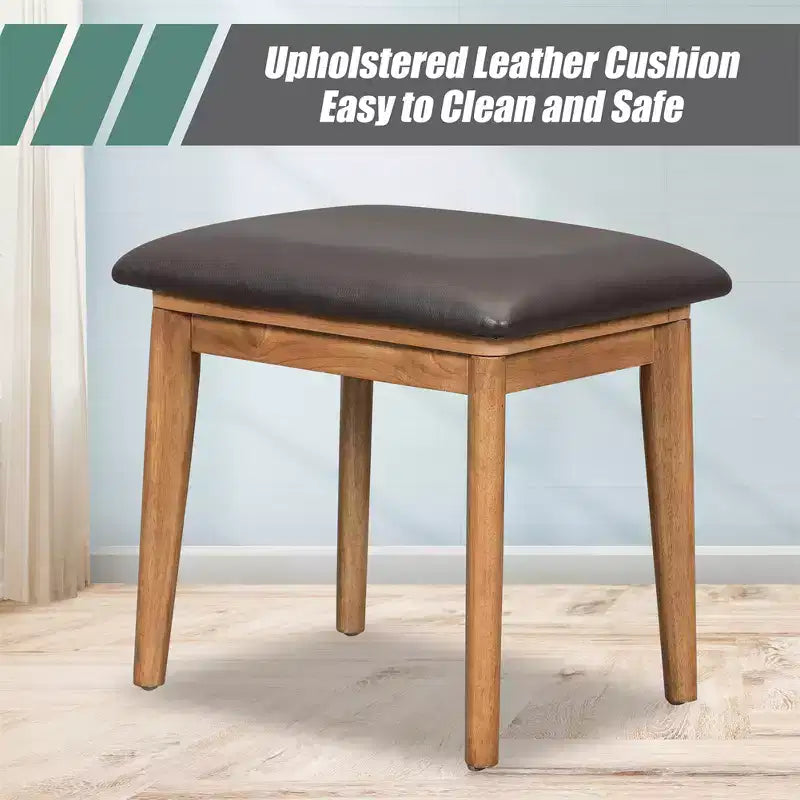 Makeup Vanity with Cushioned Stools, Wood Vanity Desk with Flip-Top Mirror & 3 Large Drawers