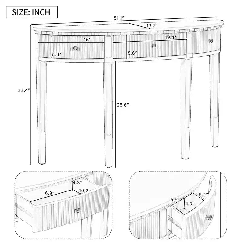 Console Table with 3 Drawers, Elegant Console Table, Sturdy Stable Entryway Sofa Table with Vertical Stripe Drawer Fronts