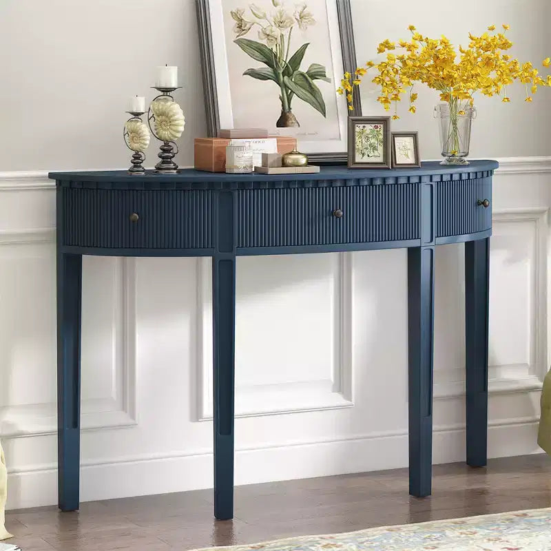 Console Table with 3 Drawers, Elegant Console Table, Sturdy Stable Entryway Sofa Table with Vertical Stripe Drawer Fronts